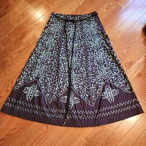Soft Surroundings Boho 100% Cotton Maxi Skirt w/ Embroidery All Over